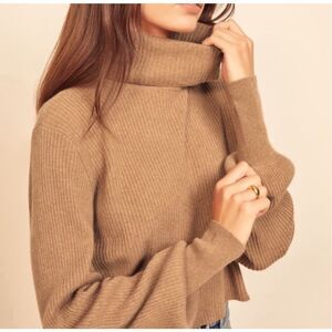 NWOT Reformation Luisa Cropped cashmere Sweater Camel Color, Large $228 A23